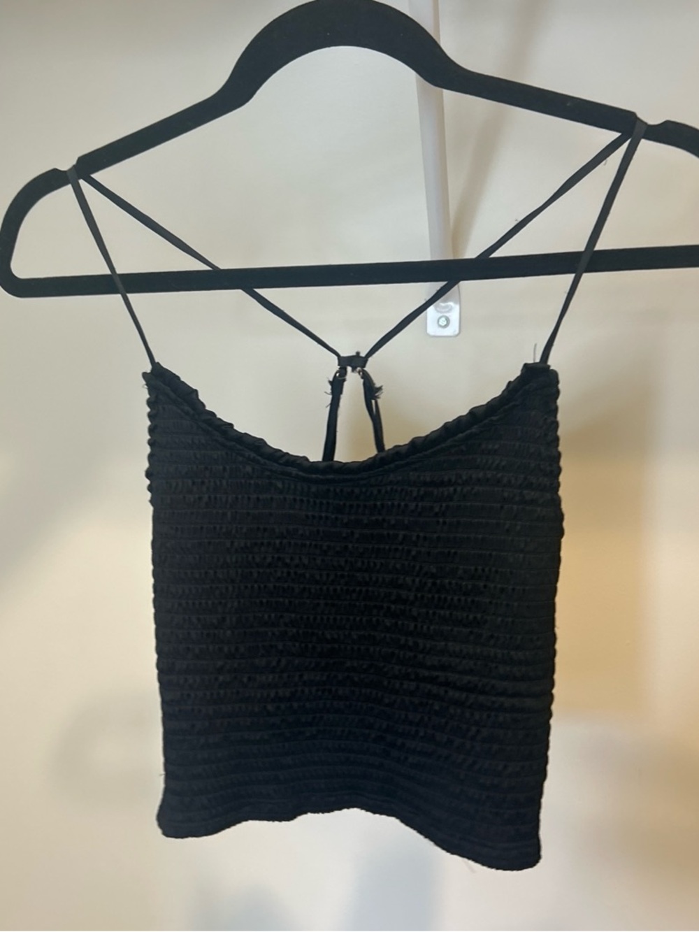 Free People Black Smocked Cami with Strappy Back